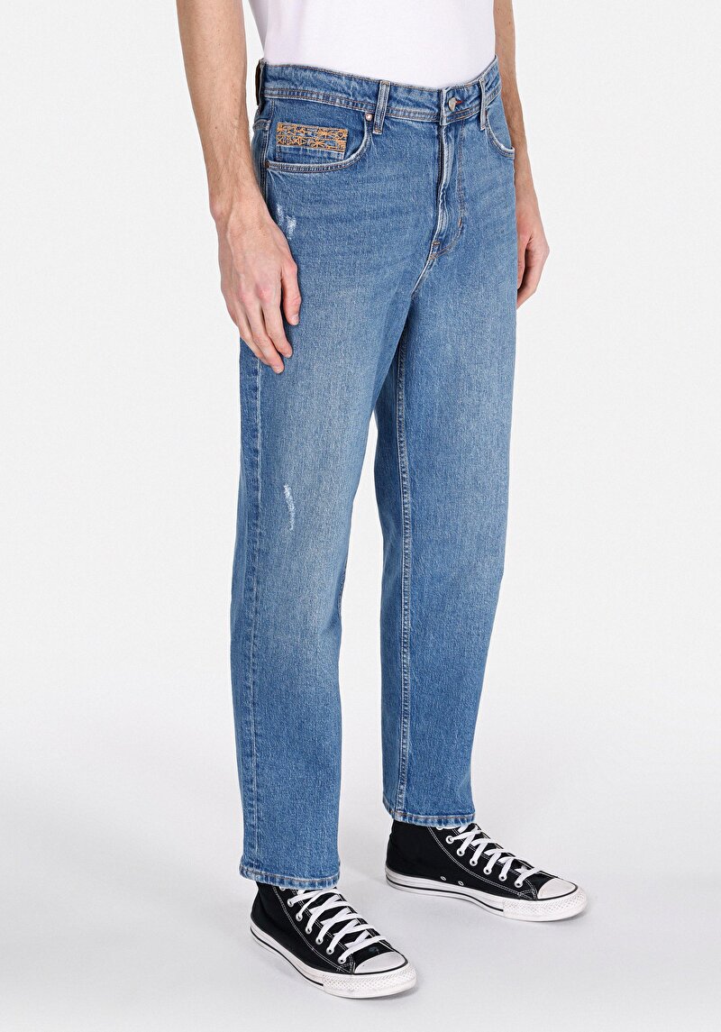 Afișați detalii pentru Pantaloni De Barbati Albastru Loose Straight Fit  Cl1073398