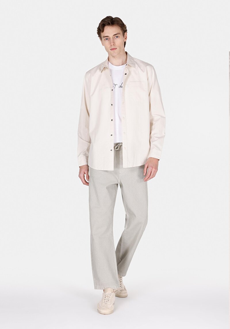 Afișați detalii pentru Cămașă Cu Gât Drept Cămașă Cu Mânecă Lungă Ecru Pentru Bărbați