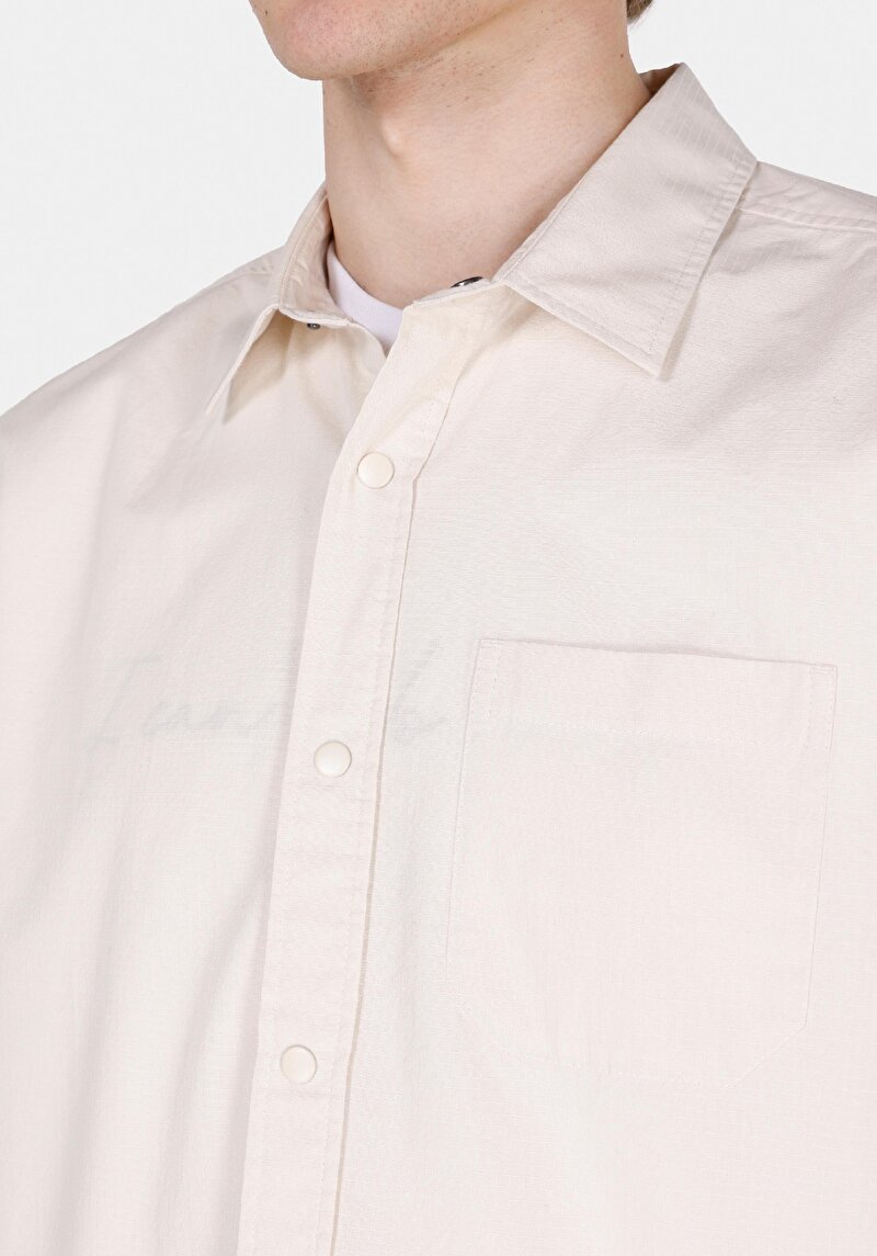 Afișați detalii pentru Cămașă Cu Gât Drept Cămașă Cu Mânecă Lungă Ecru Pentru Bărbați