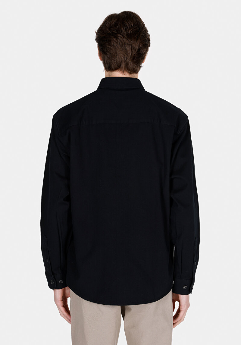 Imagine a Cămașă Comfort Fit Neck Drept Bărbați Negru Cămașă Cu Mânecă Lungă