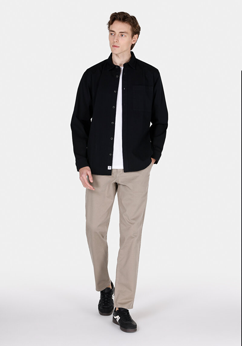 Afișați detalii pentru Cămașă Comfort Fit Neck Drept Bărbați Negru Cămașă Cu Mânecă Lungă