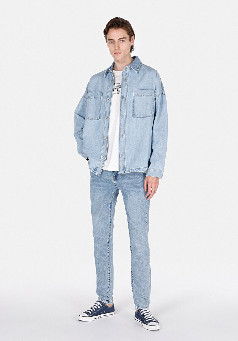 Imagine a Camasa Cu Maneca Lunga De Barbati Albastru Oversize Fit Cl1074017