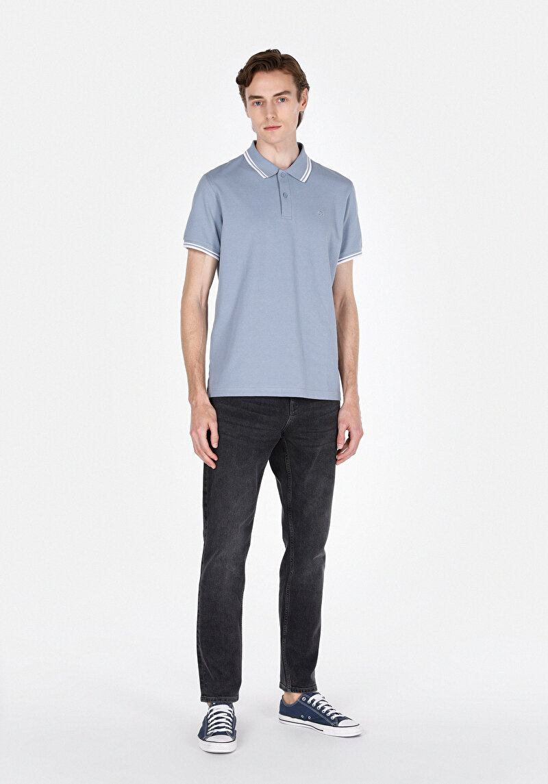 Afișați detalii pentru Tricou Polo Cu Maneca Scurta De Barbati Albastru Regular Fit  Cl1074313