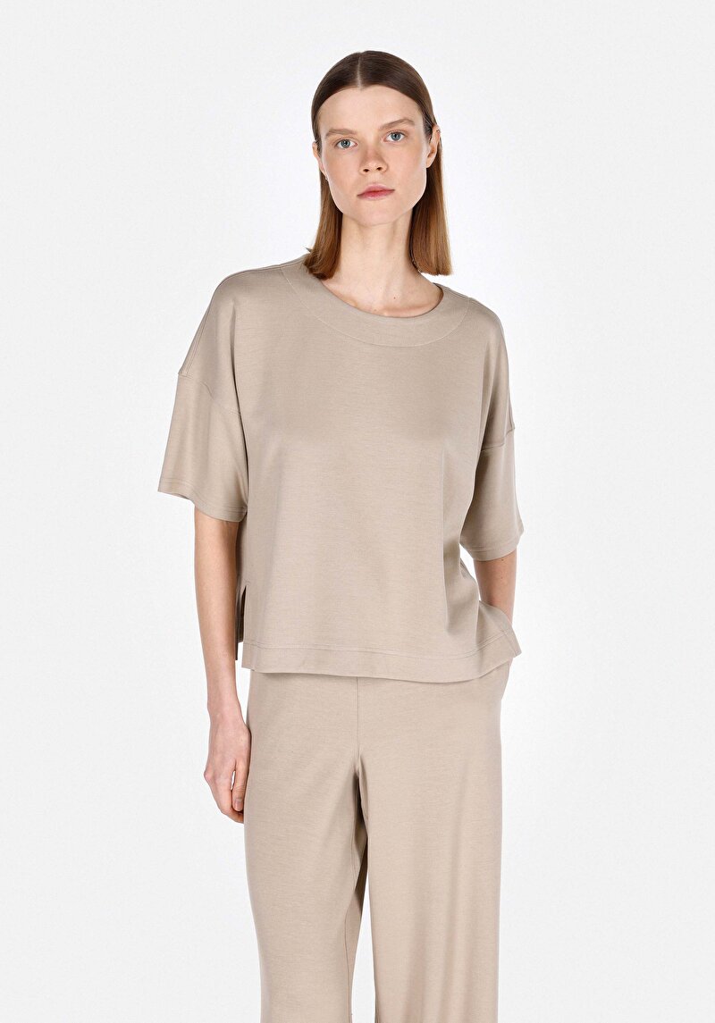 Imagine a Bluza Cu Maneca Scurta De Dama Bej Comfort Fit Cl1073031