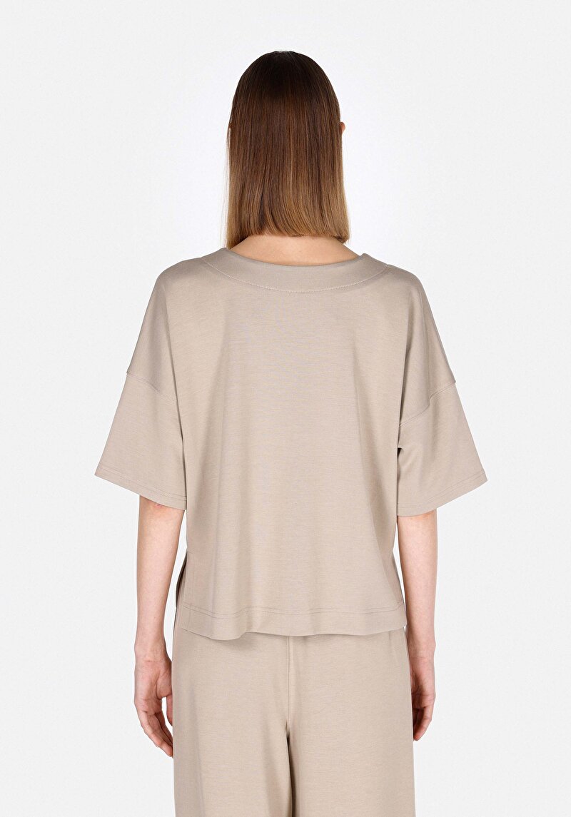 Imagine a Bluza Cu Maneca Scurta De Dama Bej Comfort Fit Cl1073031