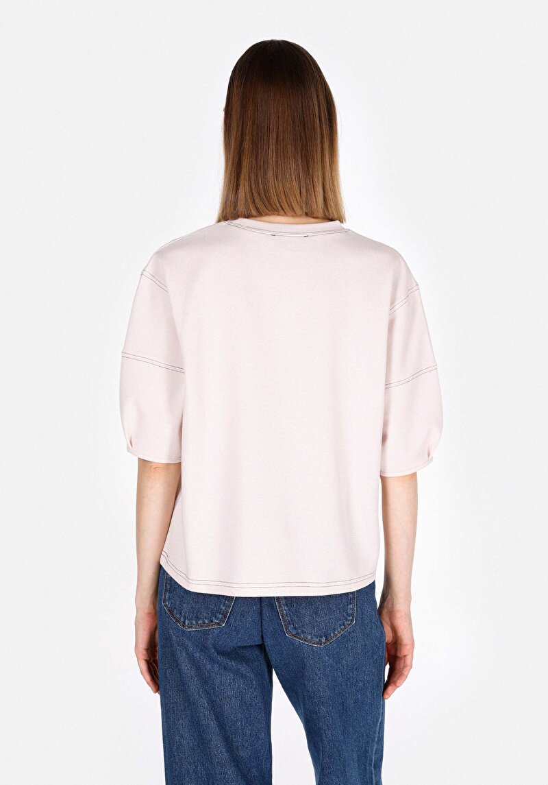 Afișați detalii pentru Regular Fit Round Neck Drept Pentru Femei Bej Tricou Cu Mânecă Scurtă