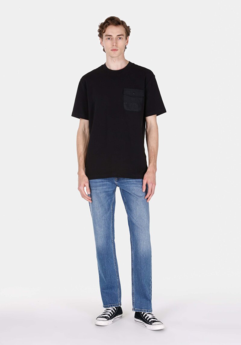 Imagine a Regular Fit Talie Medie Picior Drept Blugi Indigo Pentru Bărbați