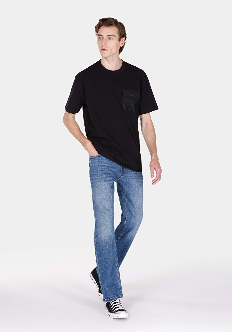 Imagine a Regular Fit Talie Medie Picior Drept Blugi Indigo Pentru Bărbați