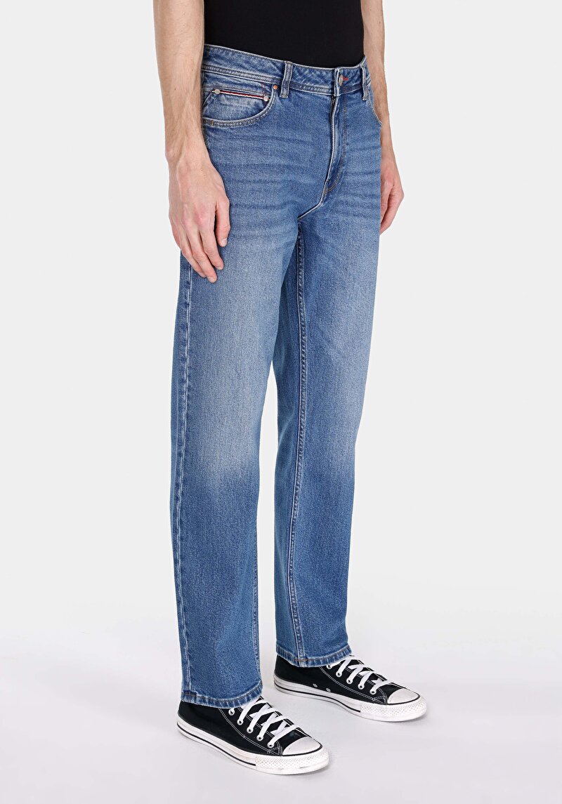 Imagine a Regular Fit Talie Medie Picior Drept Blugi Indigo Pentru Bărbați