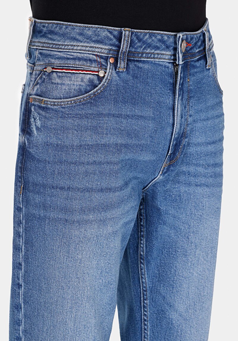 Afișați detalii pentru Regular Fit Talie Medie Picior Drept Blugi Indigo Pentru Bărbați