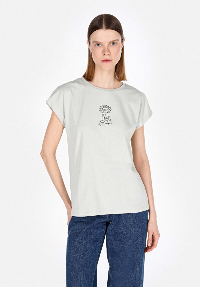 Imagine a Regular Fit Round Neck Imprimat Tricou Verde Cu Mânecă Scurtă Pentru Femei