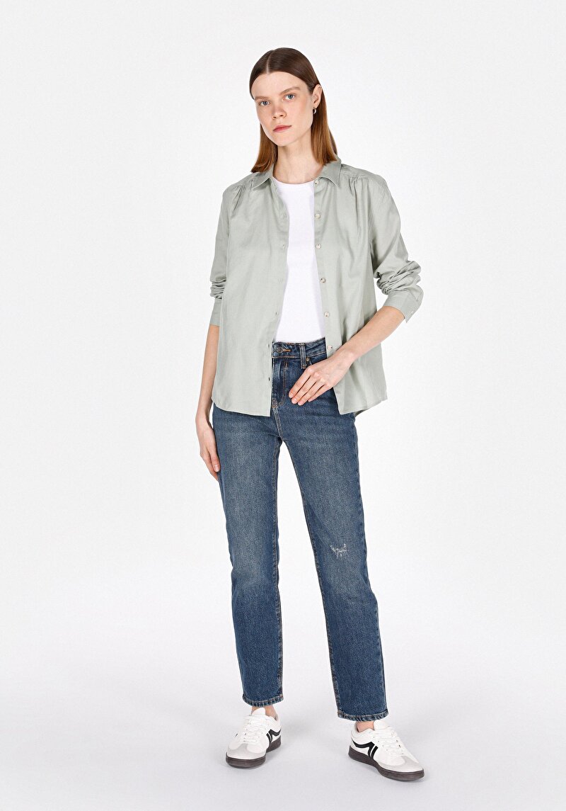 Imagine a Slim Fit Mid Waist Straight Leg Blugi İndigo Pentru Femei