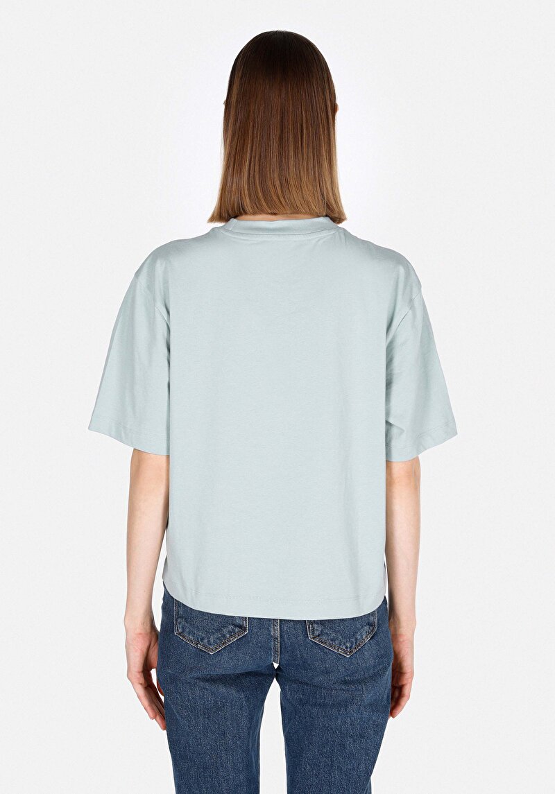 Imagine a Regular Fit Round Neck Drept Tricou Cu Mânecă Scurtă Verde Pentru Femei