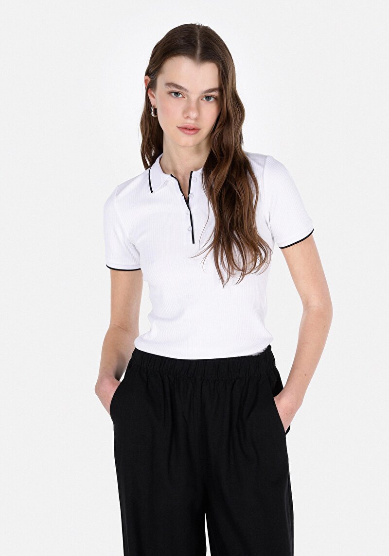 Imagine a Tricou Polo Cu Maneca Scurta De Dama Alb Slim Fit  Cl1074585