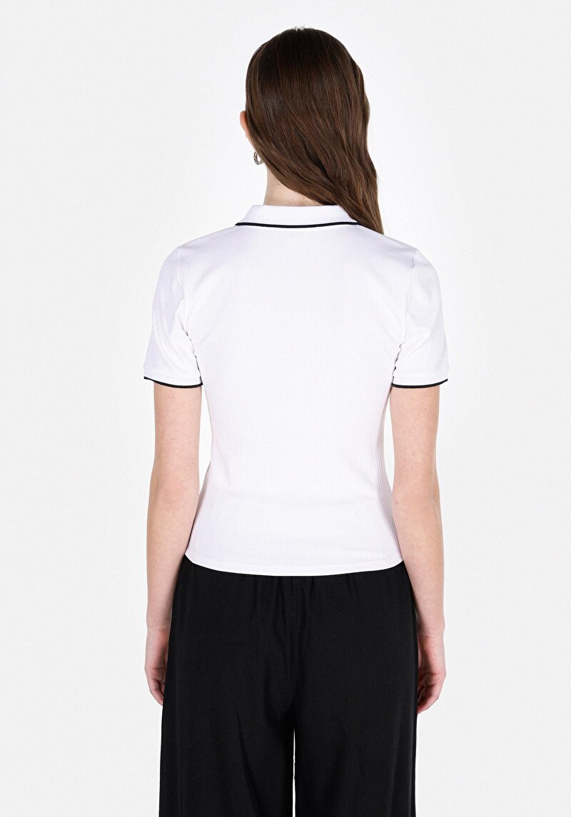 Imagine a Tricou Polo Cu Maneca Scurta De Dama Alb Slim Fit Cl1074585