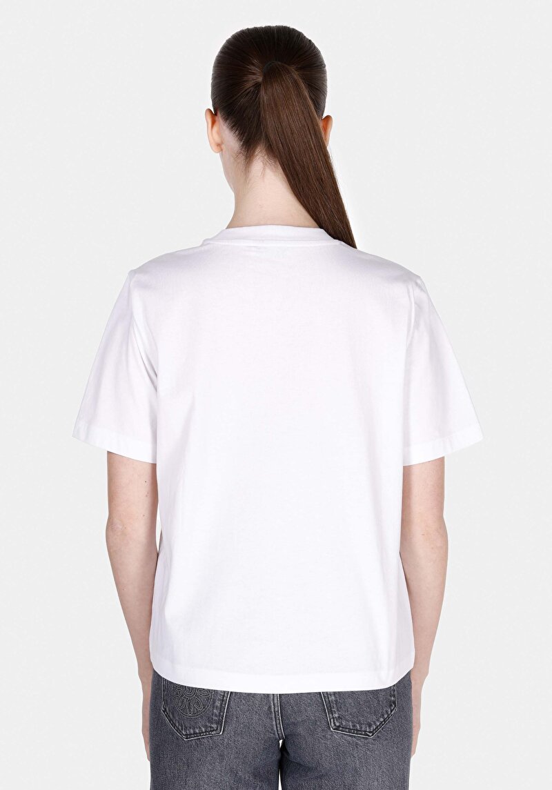 Afișați detalii pentru Regular Fit Round Neck Imprimat Tricou Alb Cu Mânecă Scurtă Pentru Femei