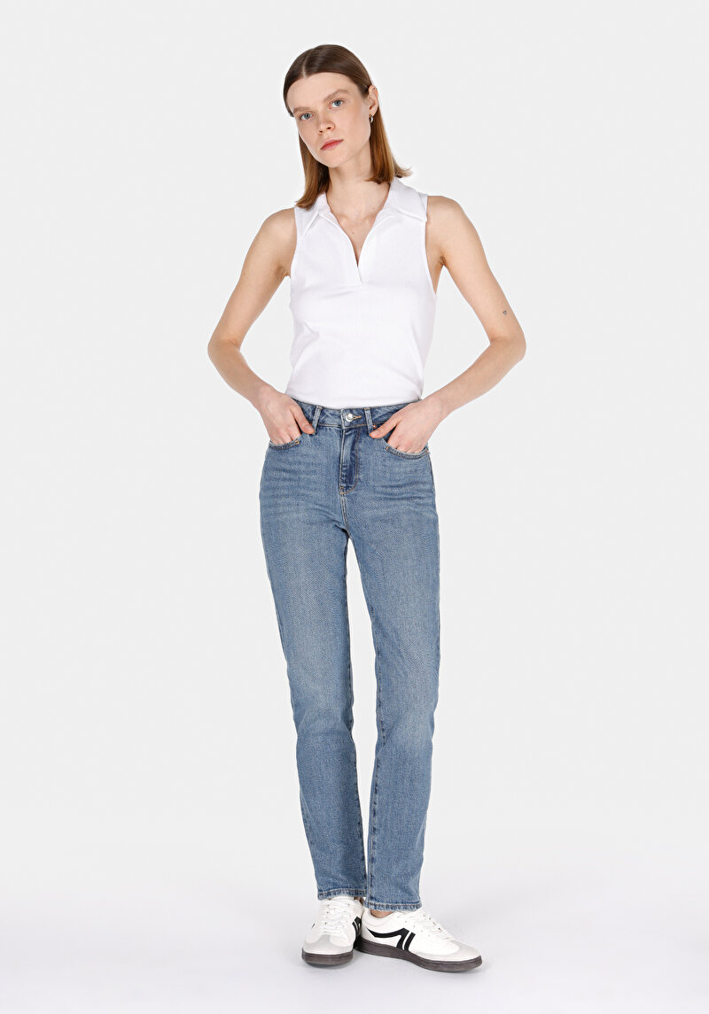 Imagine a Pantaloni De Dama Albastru Slim Fit 703 Carla Cl1073494