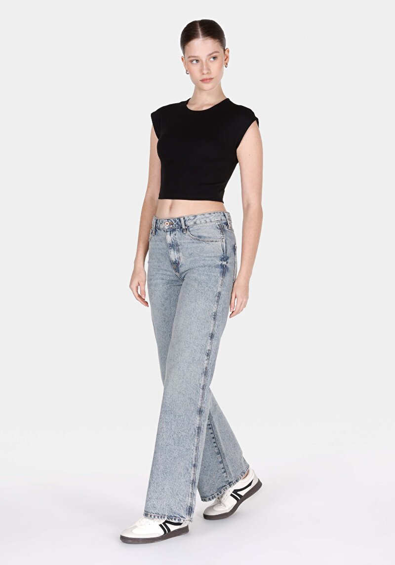 Imagine a Regular Fit Talie Înaltă Picior Larg Blugi Din Denim Pentru Femei