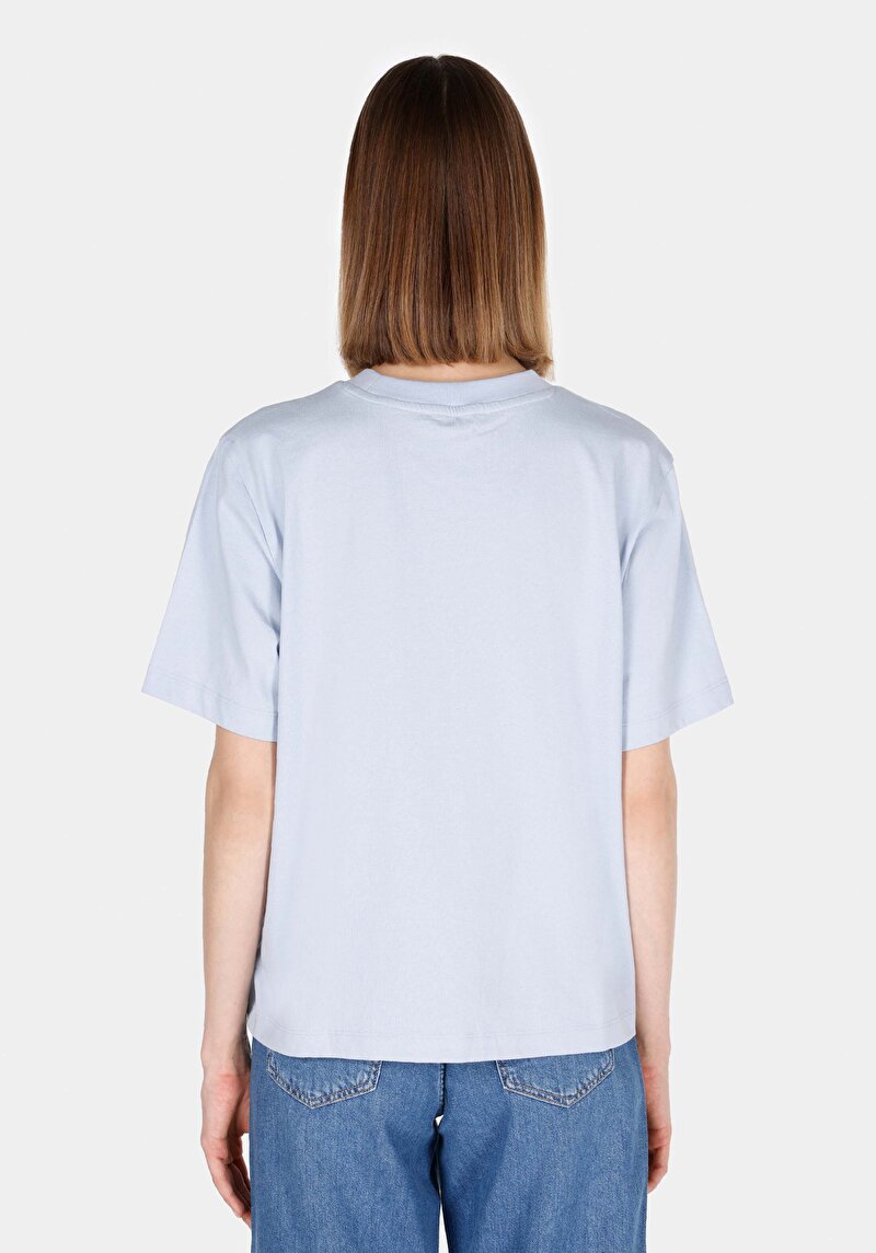 Imagine a Regular Fit Round Neck Imprimat Tricou Albastru Cu Mânecă Scurtă Pentru Femei