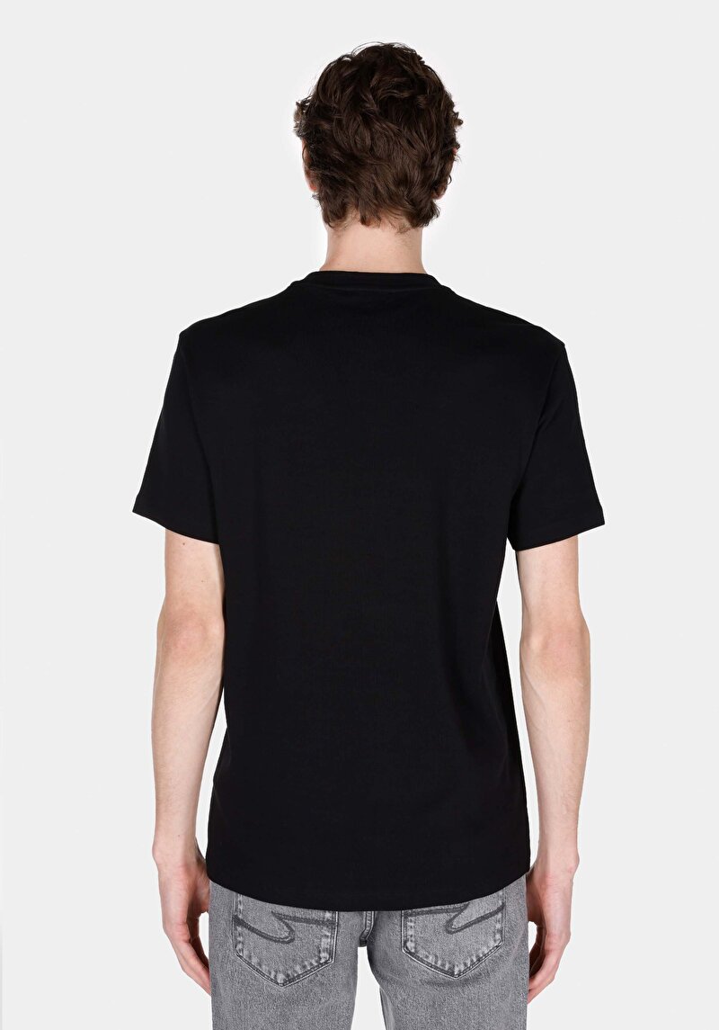 Imagine a Regular Fit Round Neck Drept Bărbați Negru Tricou Cu Mânecă Scurtă