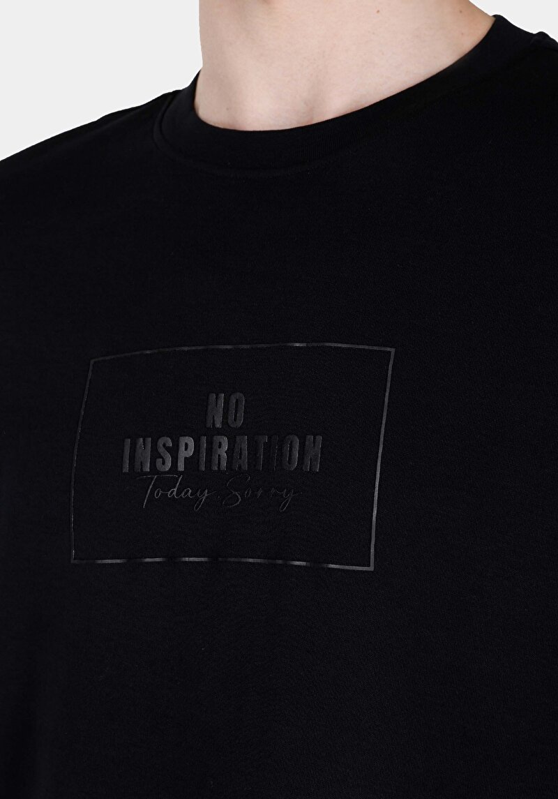 Imagine a Regular Fit Round Neck Drept Bărbați Negru Tricou Cu Mânecă Scurtă