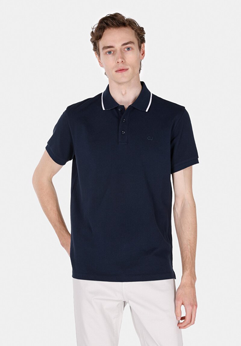 Imagine a Tricou Polo Cu Maneca Scurta De Barbati Albastru Marin Regular Fit Cl1073958