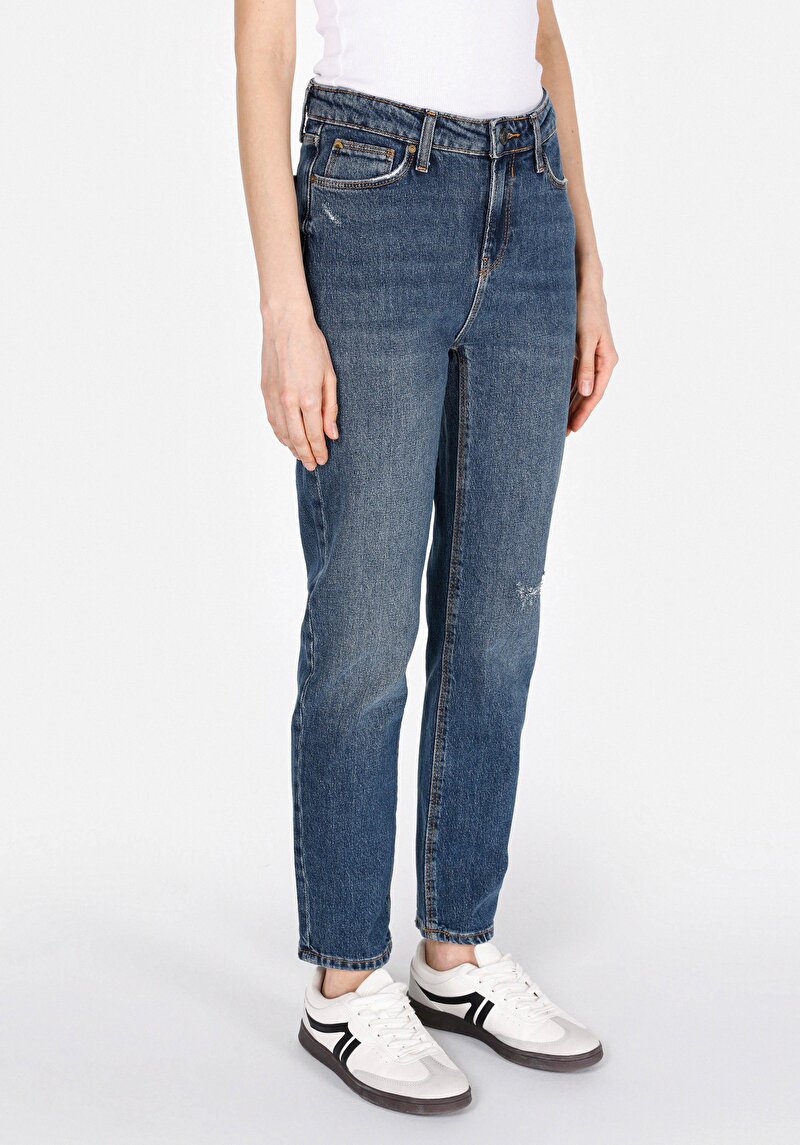 Imagine a Slim Fit Mid Waist Straight Leg Blugi İndigo Pentru Femei