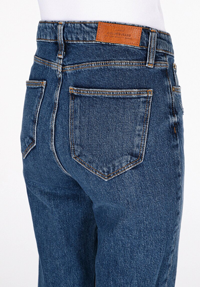 Afișați detalii pentru Slim Fit Mid Waist Straight Leg Blugi İndigo Pentru Femei