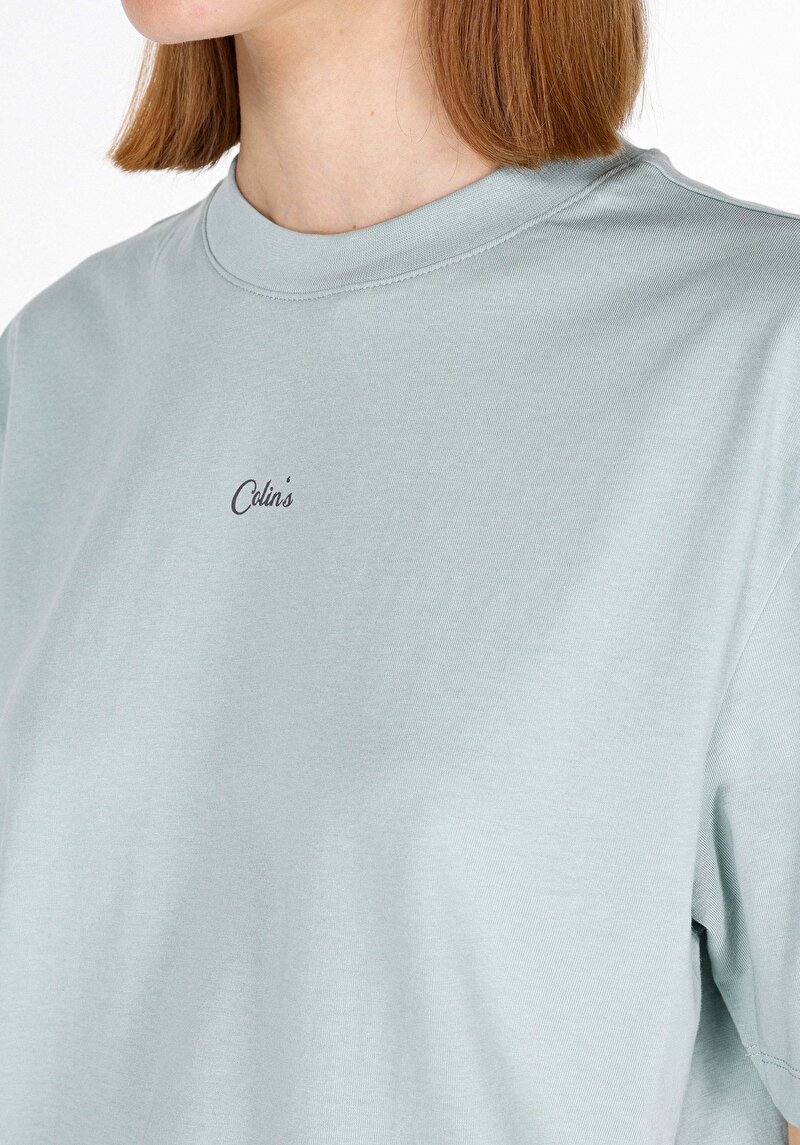 Imagine a Regular Fit Round Neck Drept Tricou Cu Mânecă Scurtă Verde Pentru Femei