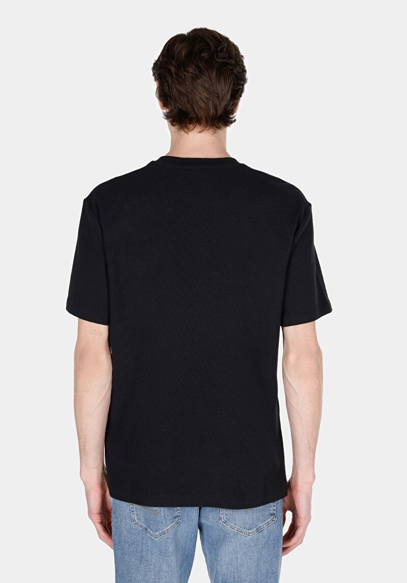 Imagine a Comfort Fit Round Neck Jacquard Tricou Negru Cu Mânecă Scurtă Pentru Bărbați