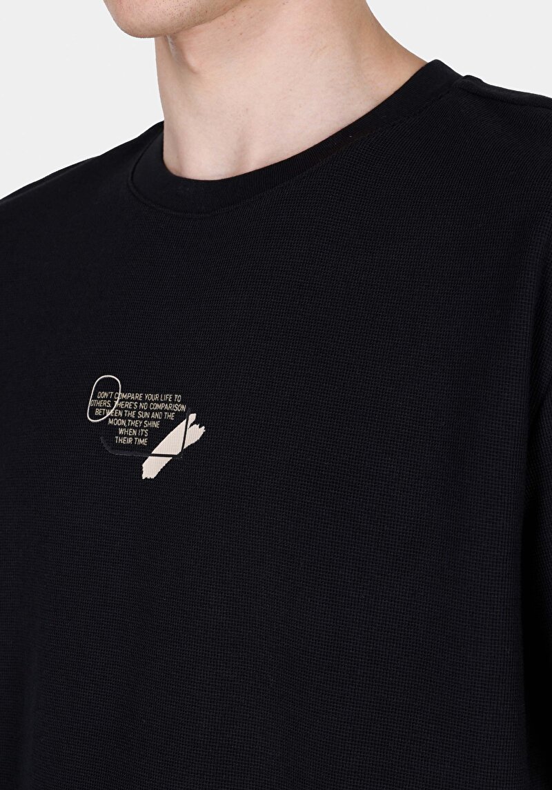 Imagine a Comfort Fit Round Neck Jacquard Tricou Negru Cu Mânecă Scurtă Pentru Bărbați