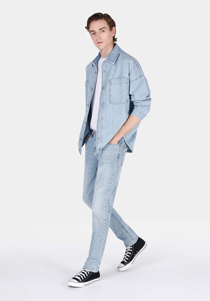 Afișați detalii pentru Pantaloni De Barbati Albastru Straight Fit 044 Karl Cl1073395