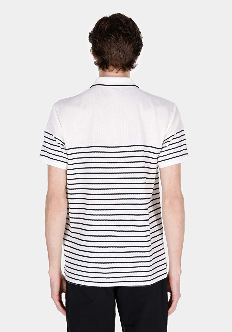 Afișați detalii pentru Regular Fit Polo Neck Jacquard Bărbați Alb Tricou Cu Mânecă Scurtă