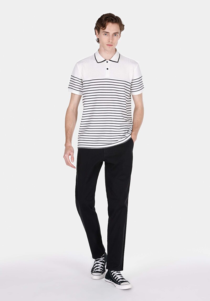 Afișați detalii pentru Regular Fit Polo Neck Jacquard Bărbați Alb Tricou Cu Mânecă Scurtă