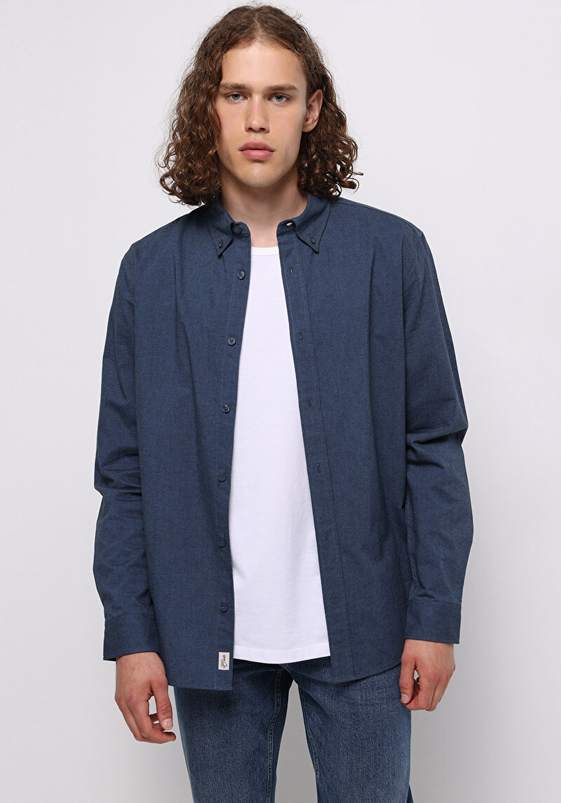 Imagine a Camasa Cu Maneca Lunga De Barbati Albastru Marin Regular Fit Cl1073845