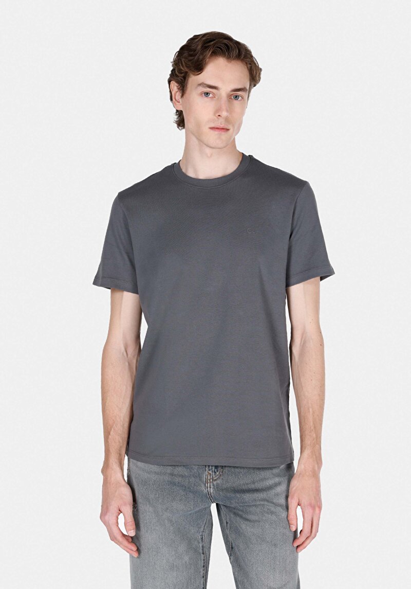 Imagine a Regular Fit Round Neck Drept Bărbați Antracit Tricou Cu Mânecă Scurtă