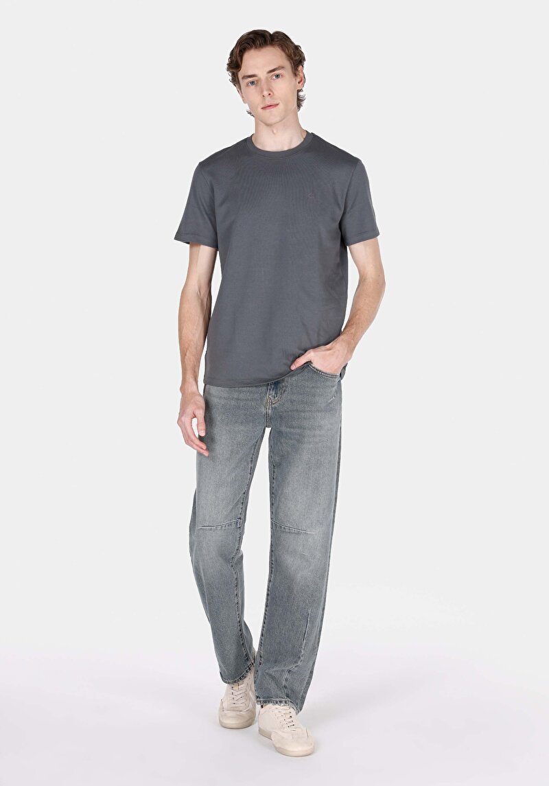 Imagine a Regular Fit Round Neck Drept Bărbați Antracit Tricou Cu Mânecă Scurtă