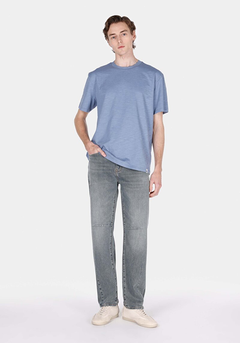 Imagine a Comfort Fit Round Neck Drept Bărbați Albastru Tricou Cu Mânecă Scurtă