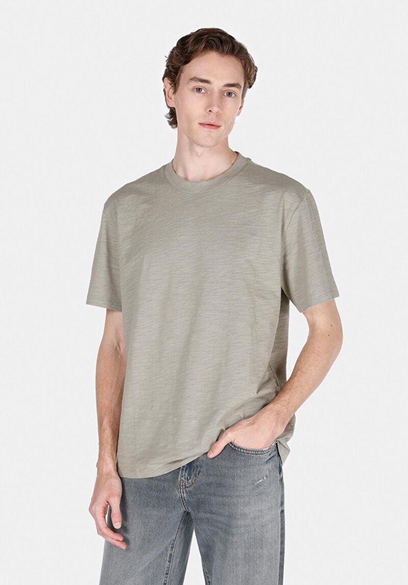 Imagine a Comfort Fit Round Neck Drept Bărbați Verde Tricou Cu Mânecă Scurtă