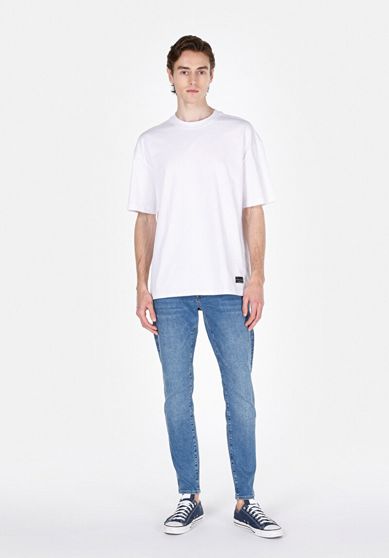 Imagine a Skinny Fit Talie Joasă Picior Îngust Blugi Din Denim Pentru Bărbați