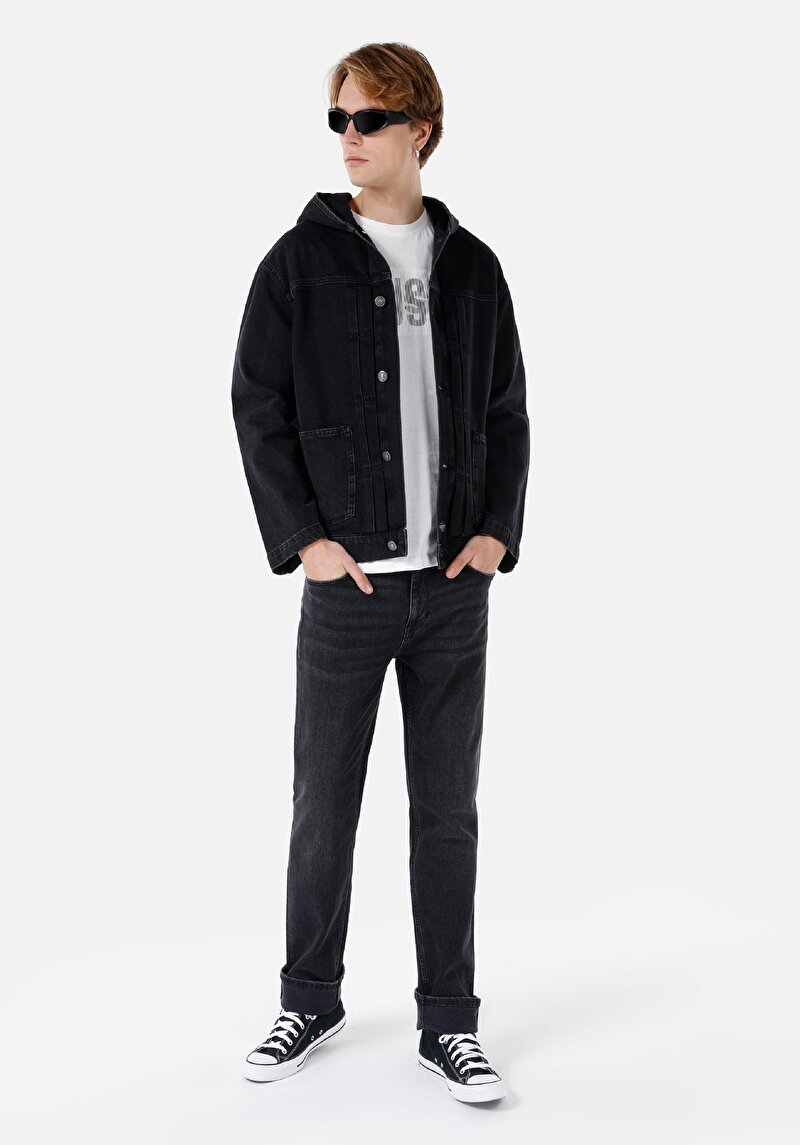 Afișați detalii pentru Jachetă Din Denim Pentru Bărbați Cu Nasturi Supradimensionați