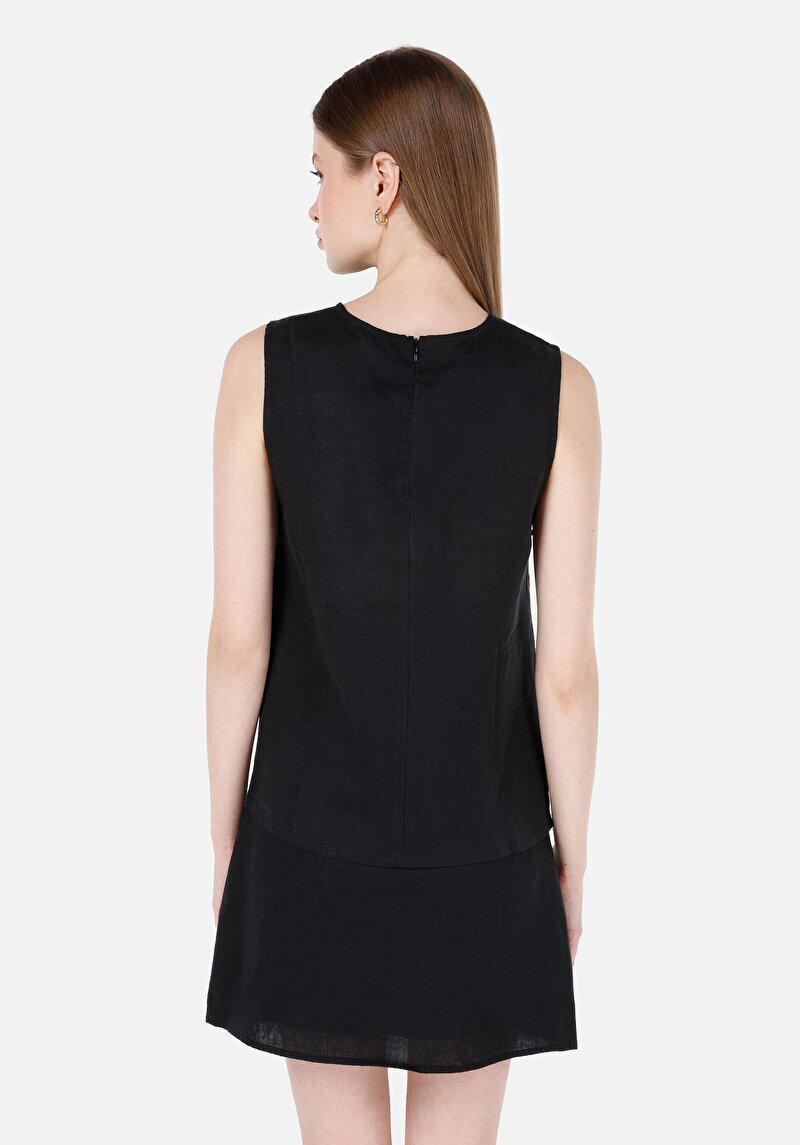Imagine a Slim Fit Round Collar Drept Cămașă Neagră Fără Manșon Pentru Femei