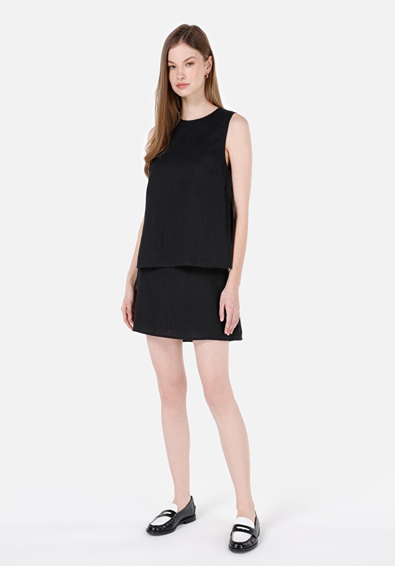 Imagine a Slim Fit Round Collar Drept Cămașă Neagră Fără Manșon Pentru Femei