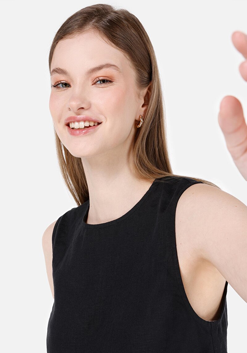 Imagine a Slim Fit Round Collar Drept Cămașă Neagră Fără Manșon Pentru Femei