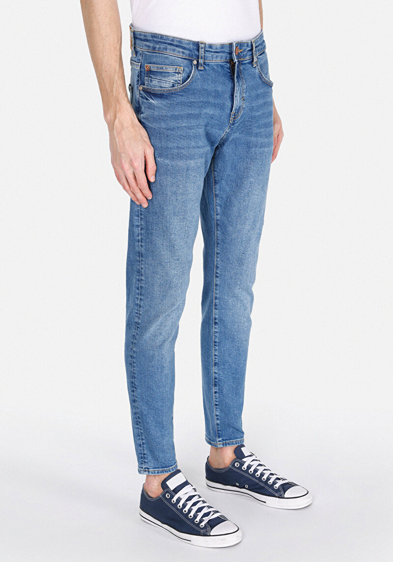 Imagine a Skinny Fit Talie Joasă Picior Îngust Blugi Din Denim Pentru Bărbați