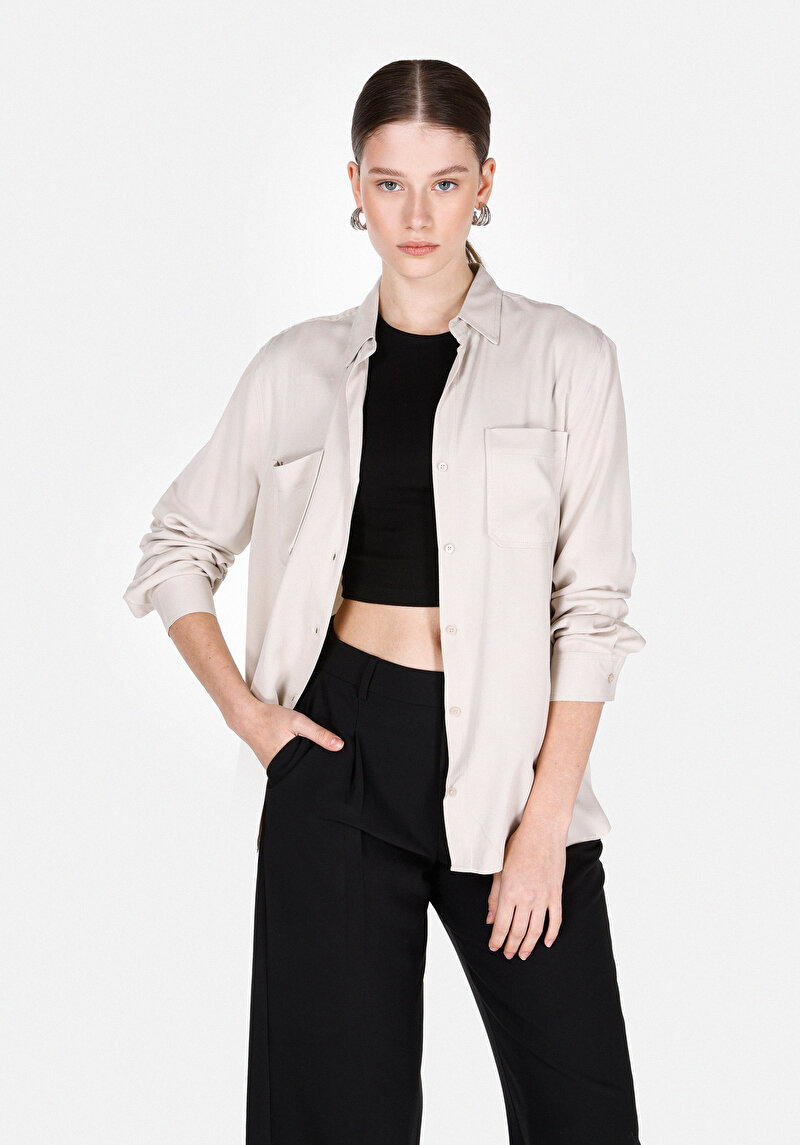 Imagine a Regular Fit Cămașă Decolteu Drept Cămașă Nurcă Roll-Up Pentru Femei