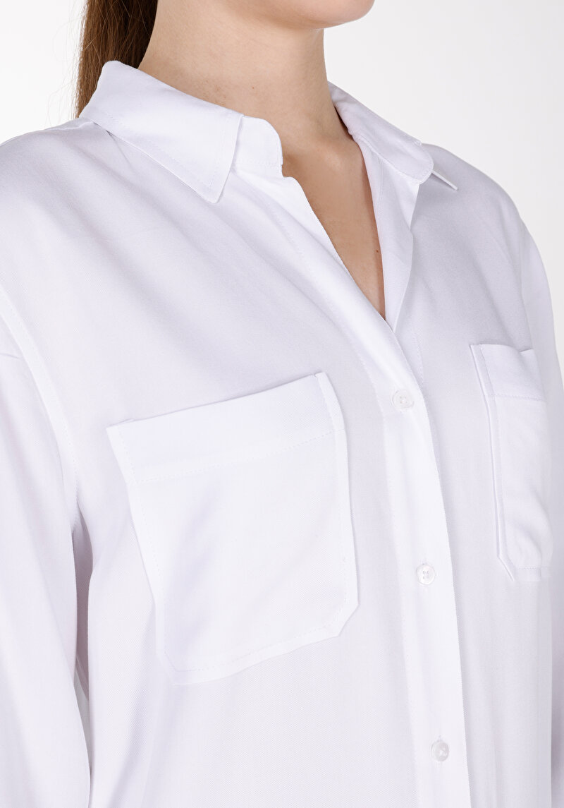 Imagine a Cămașă Regular Fit Neck Drept Cămașă Albă Roll-Up Pentru Femei