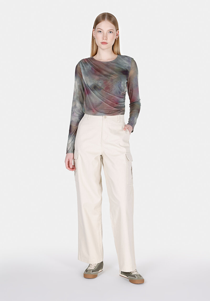 Imagine a Regular Fit Talie Înaltă Picior Lat Pantaloni Bej Pentru Femei