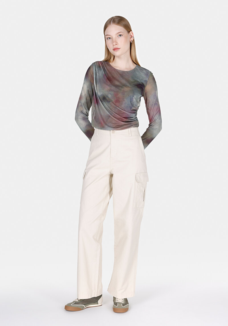 Imagine a Regular Fit Talie Înaltă Picior Lat Pantaloni Bej Pentru Femei