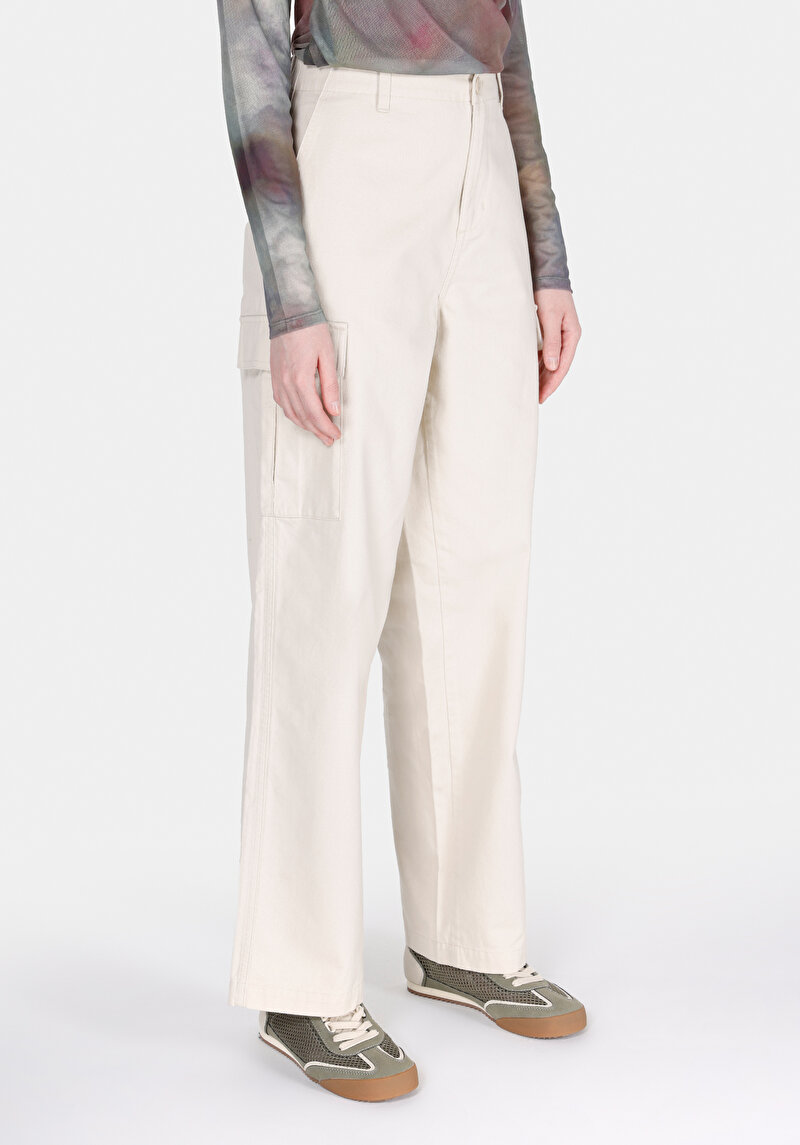 Imagine a Regular Fit Talie Înaltă Picior Lat Pantaloni Bej Pentru Femei